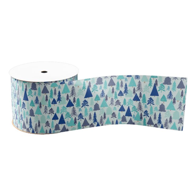 Blue Christmas Trees in an Evergreen Forest Grosgrain Ribbon (Spool)