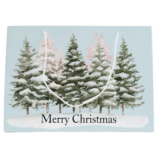 Blue Christmas Trees Large Gift Bag (Front)