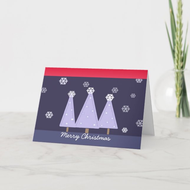 Blue Christmas Trees on a Snowy Night Holiday Card (Front)