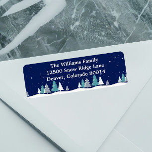 Blue Christmas Trees Winter Return Address Label