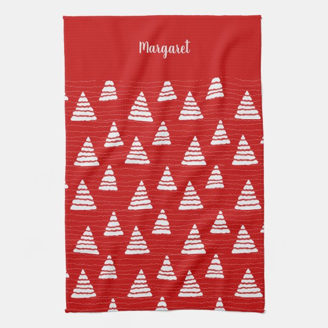 Blue Christmas trees with beads strings pattern Kitchen Towel (Vertical)