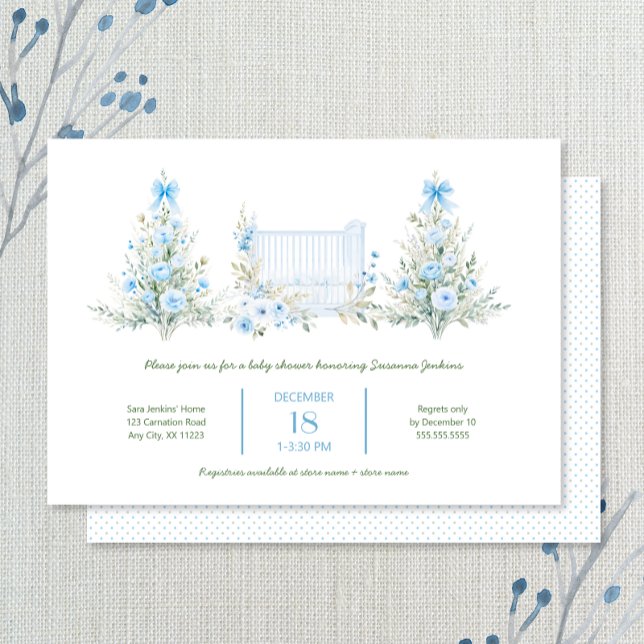 Blue Christmas Trees with crib boy Baby Shower Invitation (Creator Uploaded)
