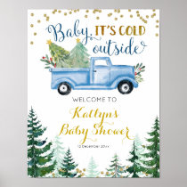 Blue Christmas Truck Baby Shower Welcome Sign