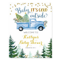 Blue Christmas Truck Baby Shower Welcome Sign