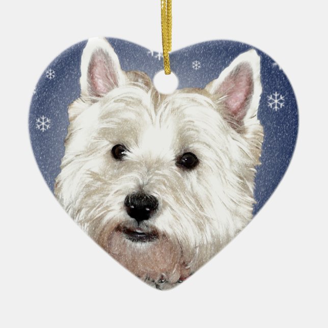 BLUE CHRISTMAS westie Ceramic Ornament (Front)