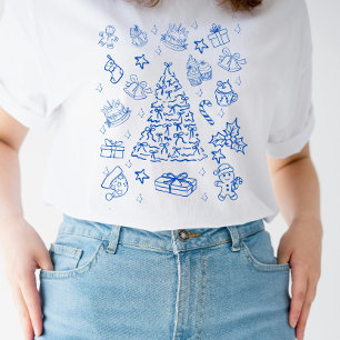 Blue Christmas Whimsy - Cute Festive Doodles T-Shirt