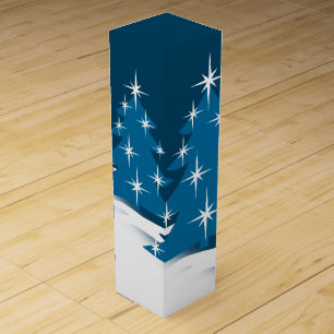 Blue Christmas Wine Box Custom Winter Trees