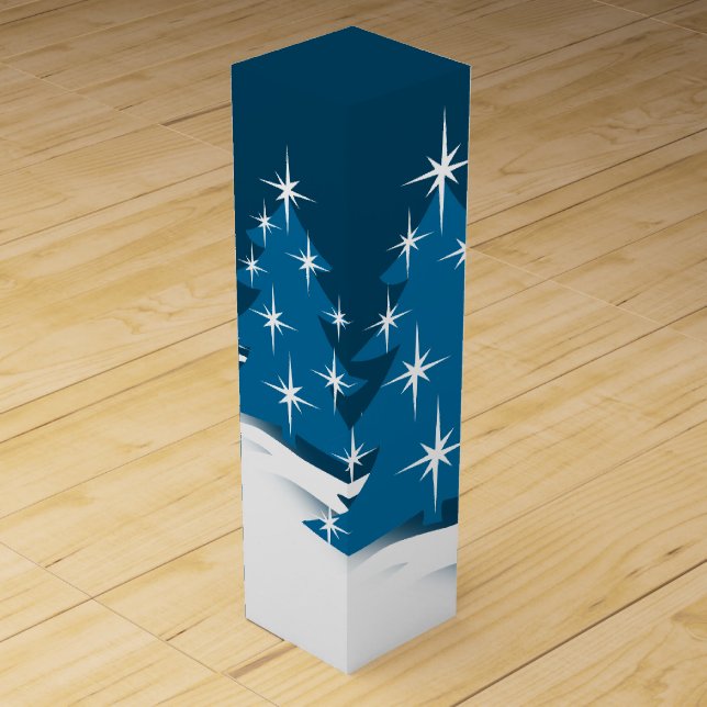Blue Christmas Wine Box Custom Winter Trees (Front)