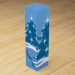 Blue Christmas Wine Box Custom Winter Trees