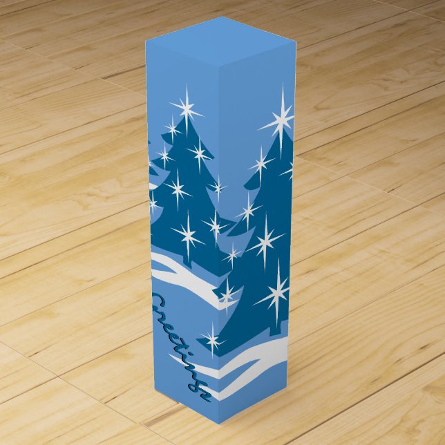 Blue Christmas Wine Box Custom Winter Trees (Front)