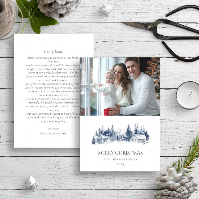 Blue Christmas Winter Annual Family Update Photo Holiday Card (Creator Uploaded)