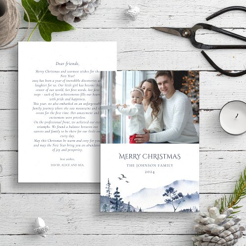 Blue Christmas Winter Annual Family Update Photo Holiday Card