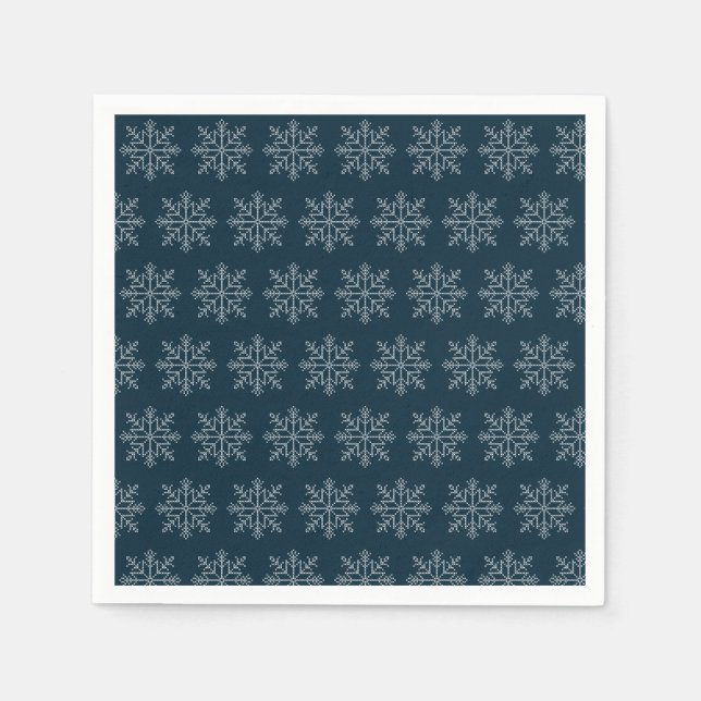 Blue christmas winter holidays snowflake napkins (Front)