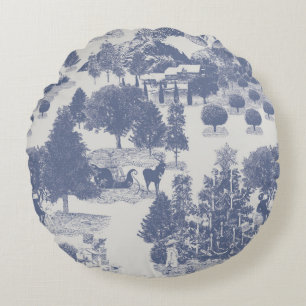 Blue Christmas Winter Wonderland Round Pillow