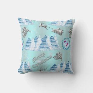 Blue Christmas Winter Wonderland Throw Pillow