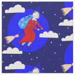 blue christmas witch befana broomrider spookmas fabric
