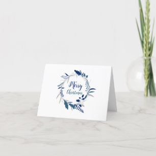 Blue Christmas Wreath, Seasonal Customer Letterpress Thank You Card
