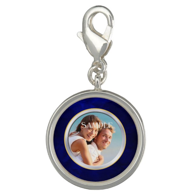 Blue Chrome Frame Photo Wedding Template Charm (Front)