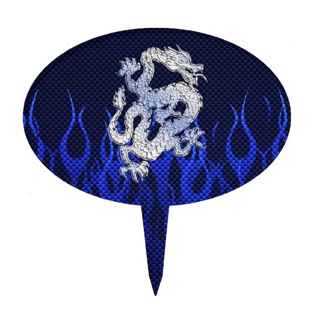 Blue Chrome like Dragon Carbon Fiber Style Cake Topper (Front)
