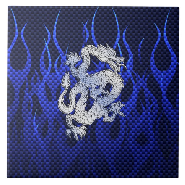 Blue Chrome like Dragon Carbon Fiber Style Ceramic Tile (Front)