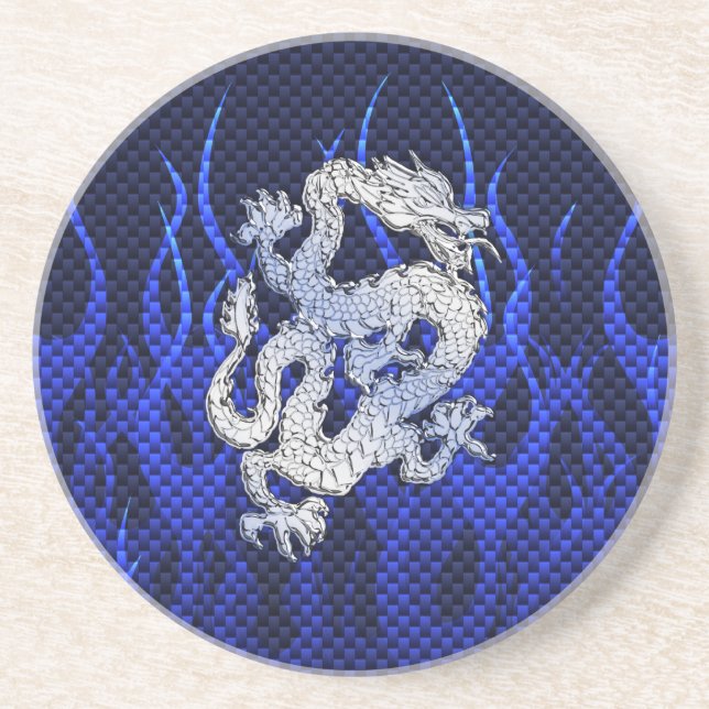 Blue Chrome like Dragon Carbon Fiber Style Coaster (Front)