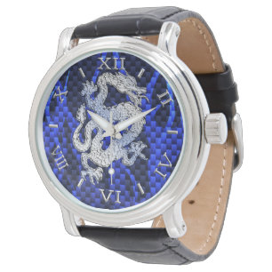 Blue Chrome like Dragon Carbon Fiber Style Dial Watch