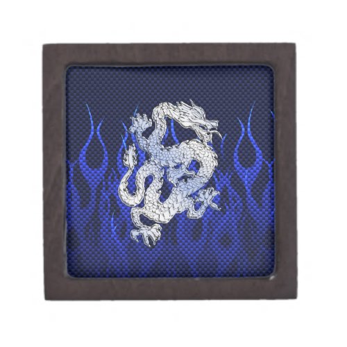 Blue Chrome like Dragon Carbon Fiber Style Keepsake Box