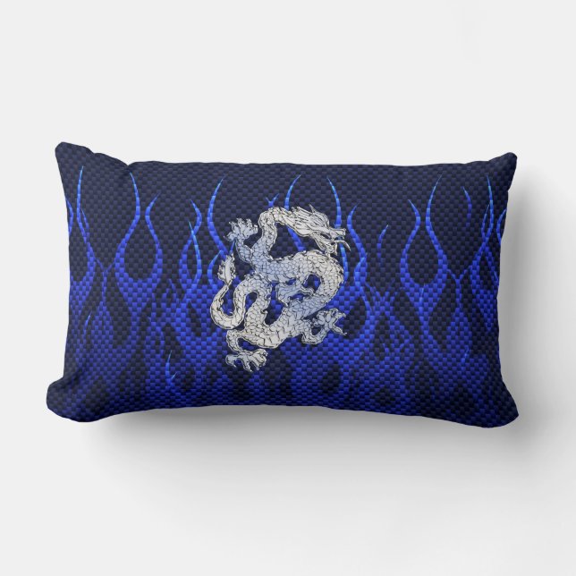 Blue Chrome like Dragon Carbon Fiber Style Lumbar Pillow (Front)