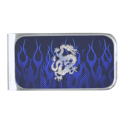 Blue Chrome like Dragon Carbon Fiber Style Silver Finish Money Clip