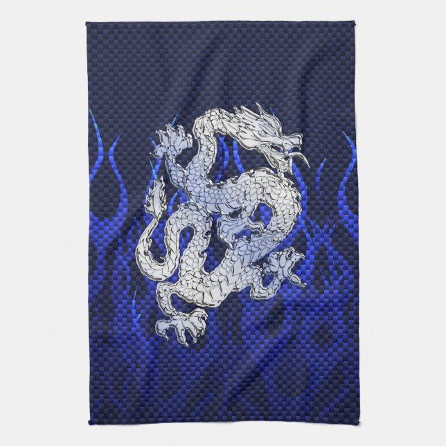 Blue Chrome like Dragon Carbon Fiber Style Towel (Vertical)