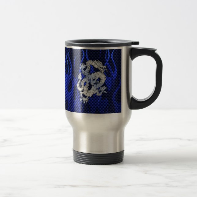 Blue Chrome like Dragon Carbon Fiber Style Travel Mug (Right)
