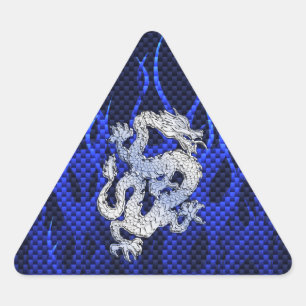 Blue Chrome like Dragon Carbon Fiber Style Triangle Sticker