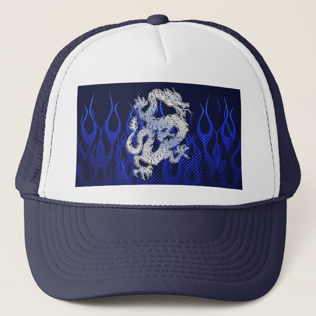Blue Chrome like Dragon Carbon Fiber Style Trucker Hat (Front)
