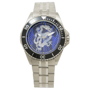 Blue Chrome like Dragon Carbon Fiber Style Watch