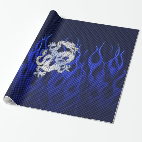 Blue Chrome like Dragon Carbon Fiber Style Wrapping Paper