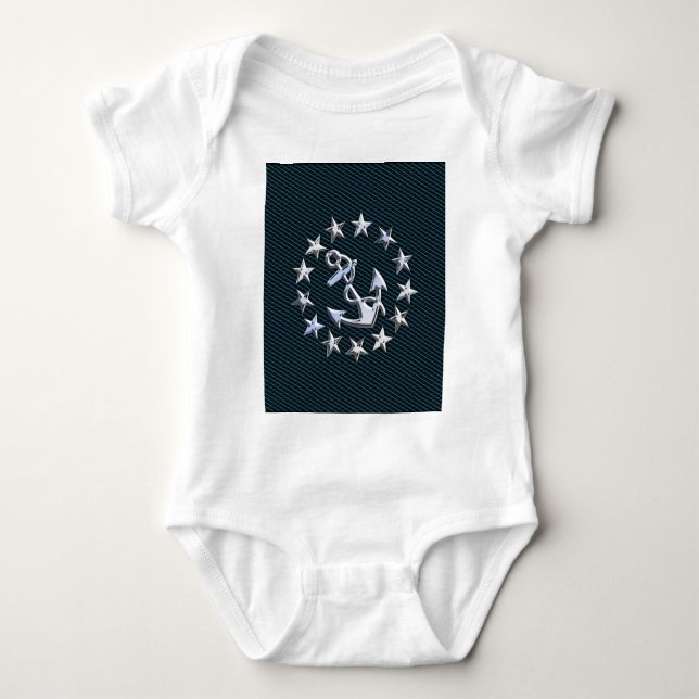 Blue Chrome Like Yacht Flag Automotive Grille Baby Bodysuit (Front)