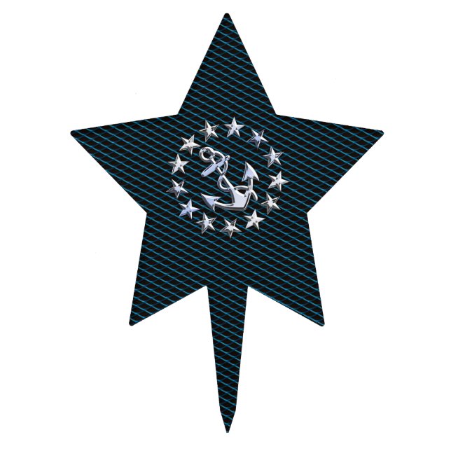 Blue Chrome Like Yacht Flag Automotive Grille Cake Topper (Front)