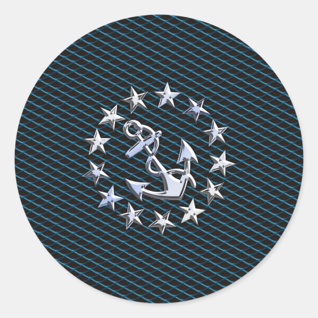 Blue Chrome Like Yacht Flag Automotive Grille Classic Round Sticker (Front)