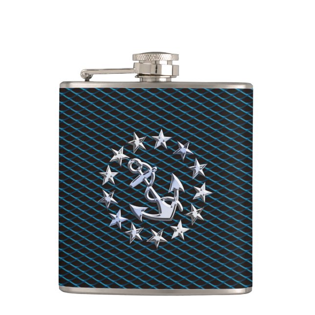 Blue Chrome Like Yacht Flag Automotive Grille Flask (Front)