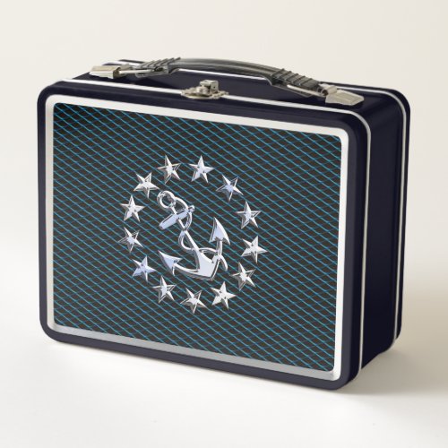 Blue Chrome Like Yacht Flag Automotive Grille Metal Lunch Box
