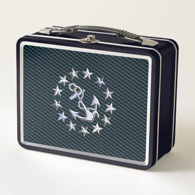 Blue Chrome Like Yacht Flag Automotive Grille Metal Lunch Box (Front)