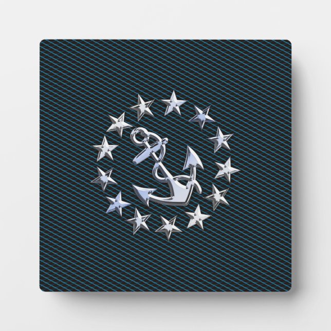 Blue Chrome Like Yacht Flag Automotive Grille Plaque (Front)
