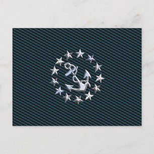 Blue Chrome Like Yacht Flag Automotive Grille Postcard