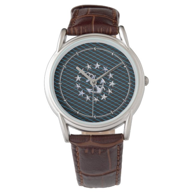Blue Chrome Like Yacht Flag Automotive Grille Watch (Front)
