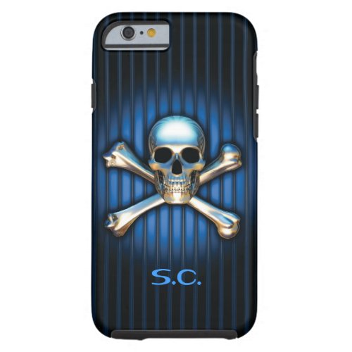 Blue Chrome Skull and Crossbones iPhone 6 Case