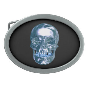 Blue Chrome Skull Belt Buckle
