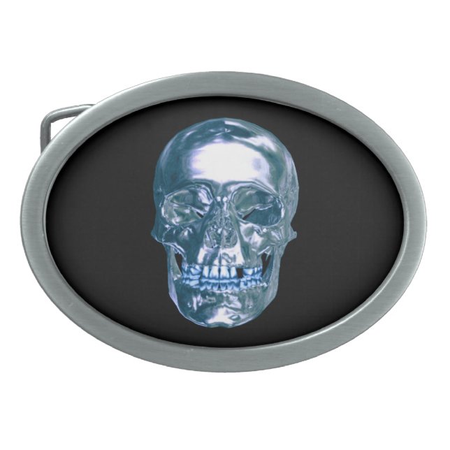 Blue Chrome Skull Belt Buckle (Front)