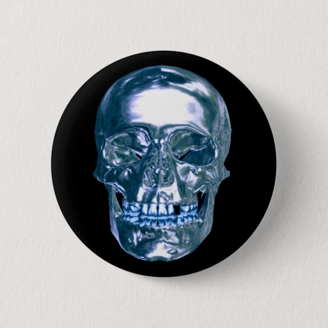 Blue Chrome Skull Button (Front)