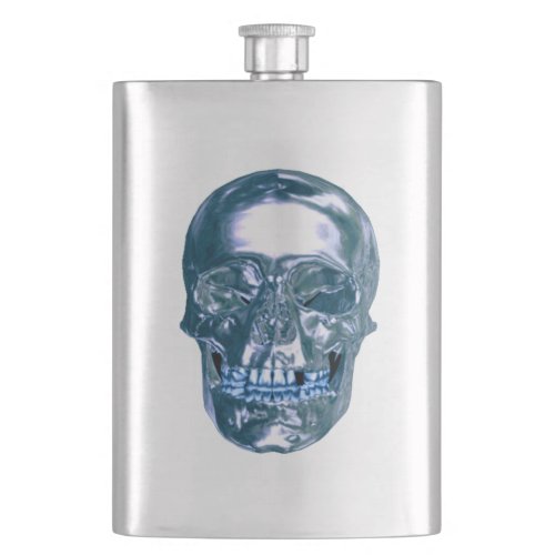 Blue Chrome Skull Flask