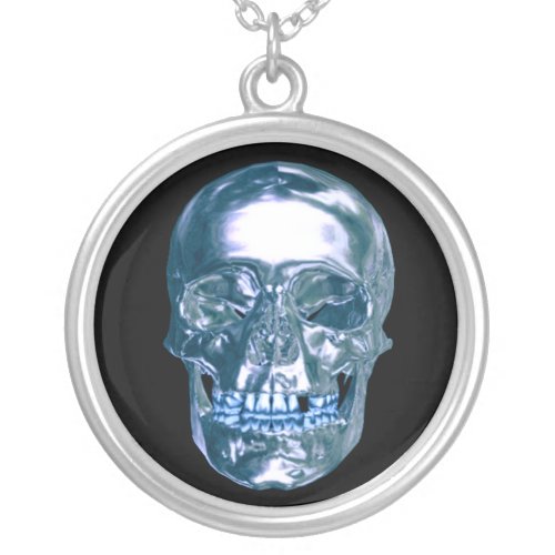 Blue Chrome Skull Necklace